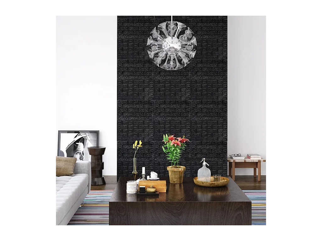Papier peint 3D autoadhésif Briques 40 pcs Noir FR801372