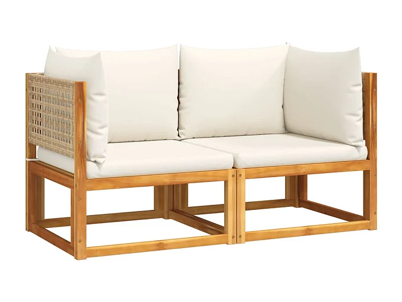 Lot de 2 Canapés d'angle de jardin et coussins bois massif d'acacia FR77605