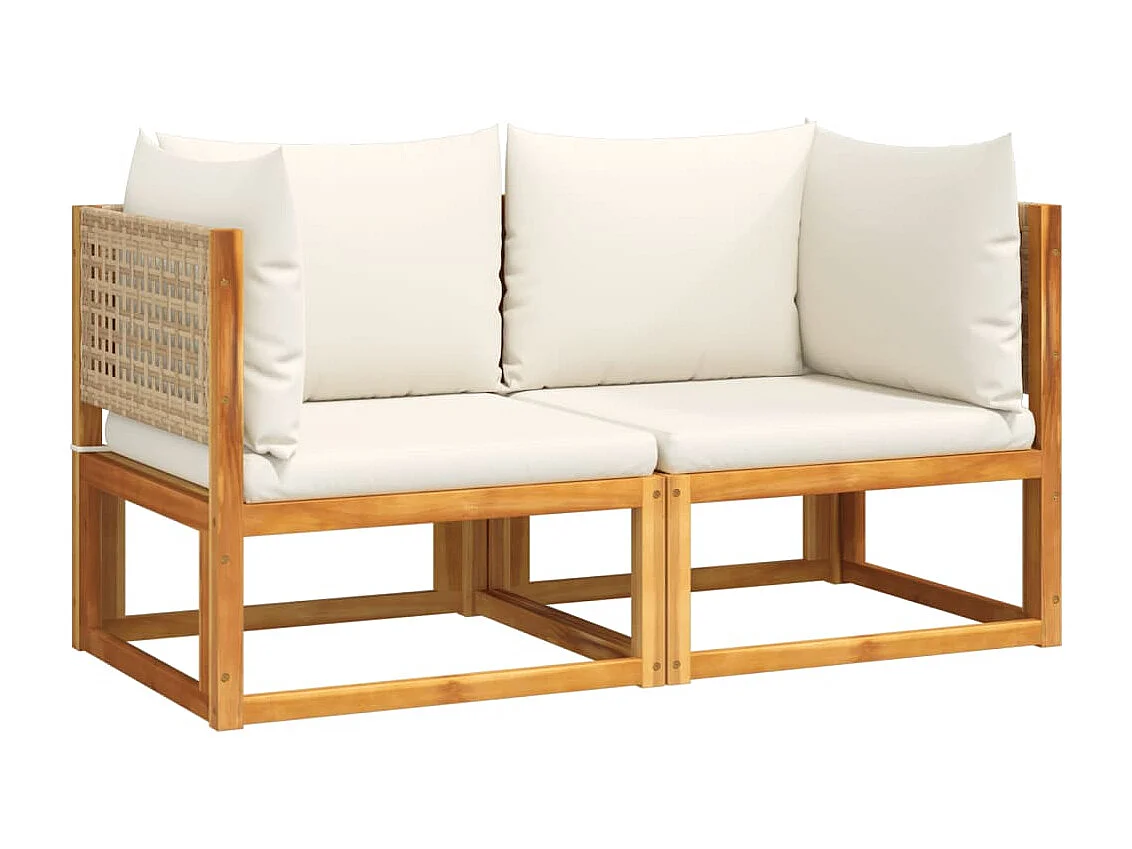 Lot de 2 Canapés d'angle de jardin et coussins bois massif d'acacia FR77605