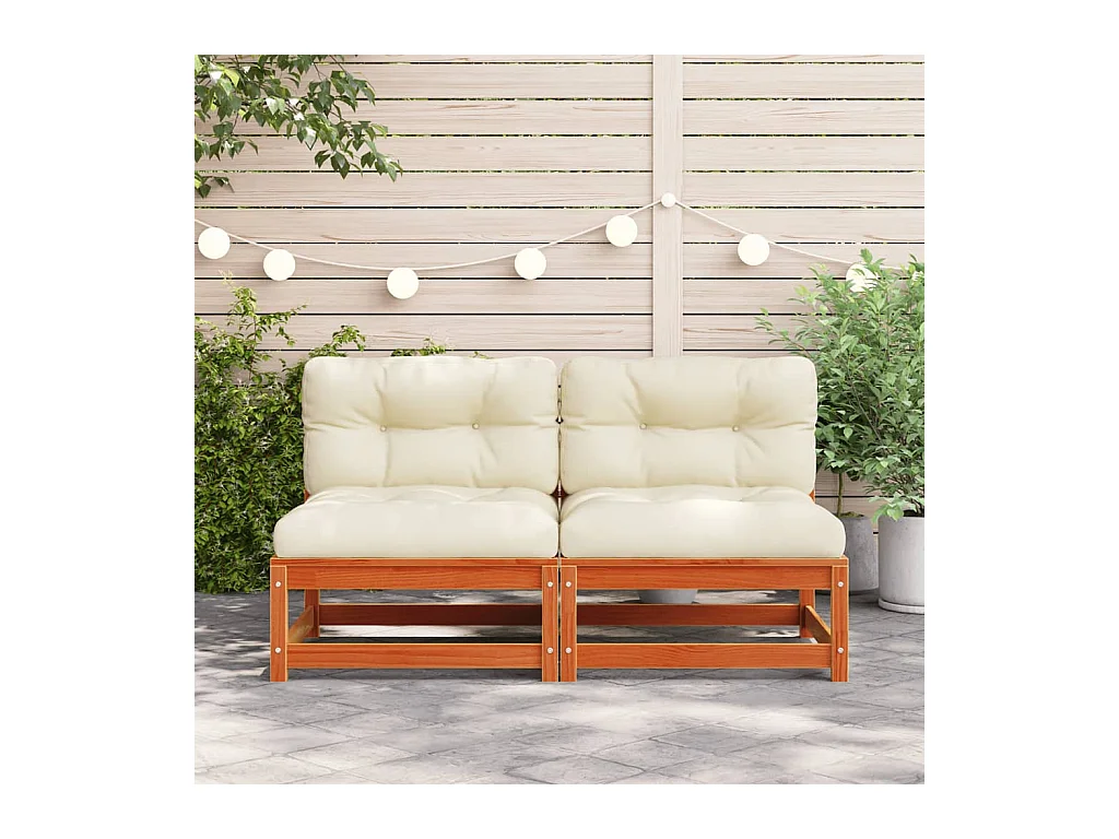 Canapé jardin sans accoudoirs coussins cire marron massif pin FR27273