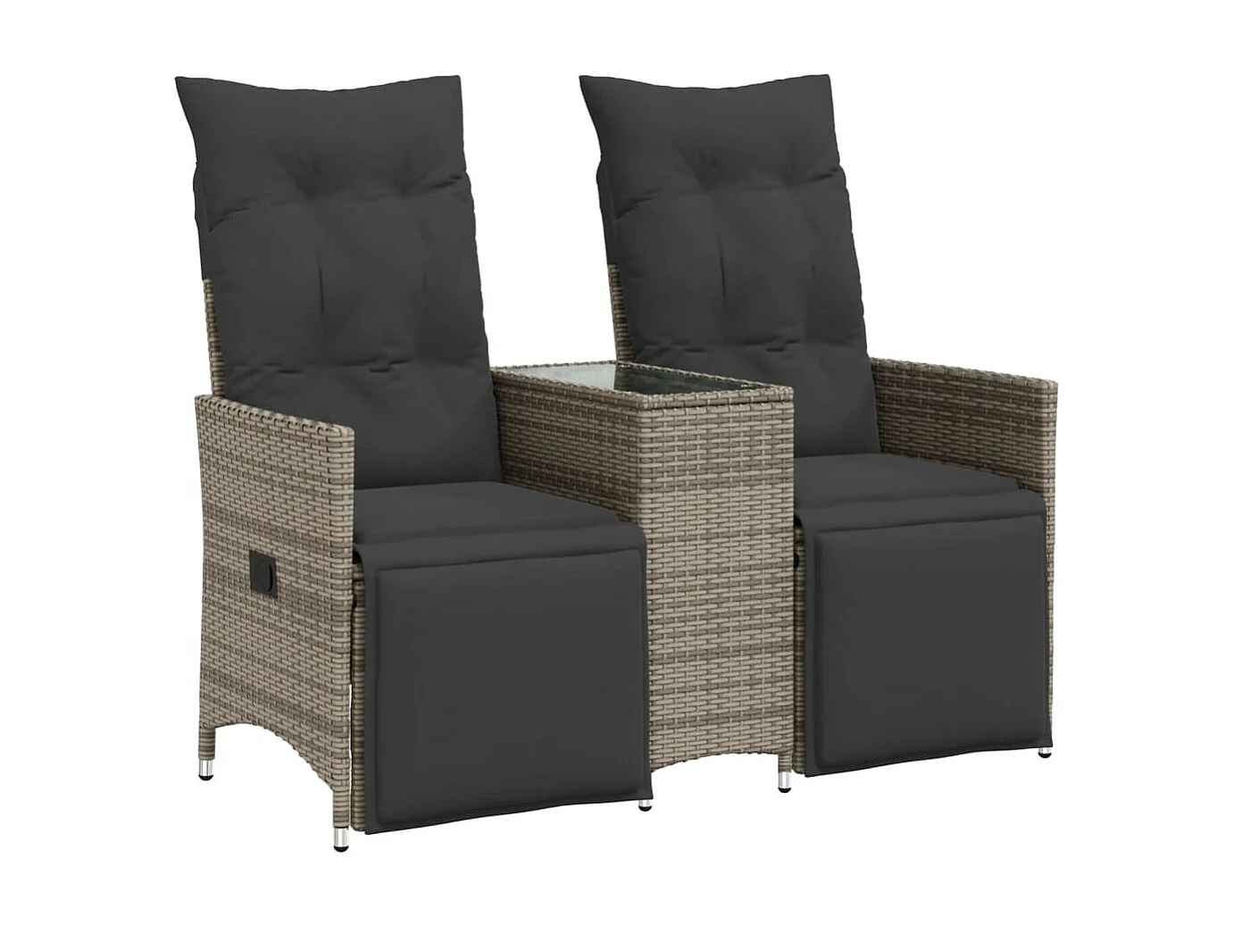 Canapé de jardin inclinable 2 places avec table gris poly rotin FR128573