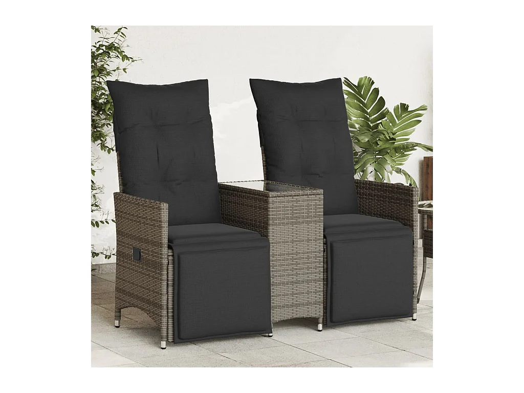 Canapé de jardin inclinable 2 places avec table gris poly rotin FR128573