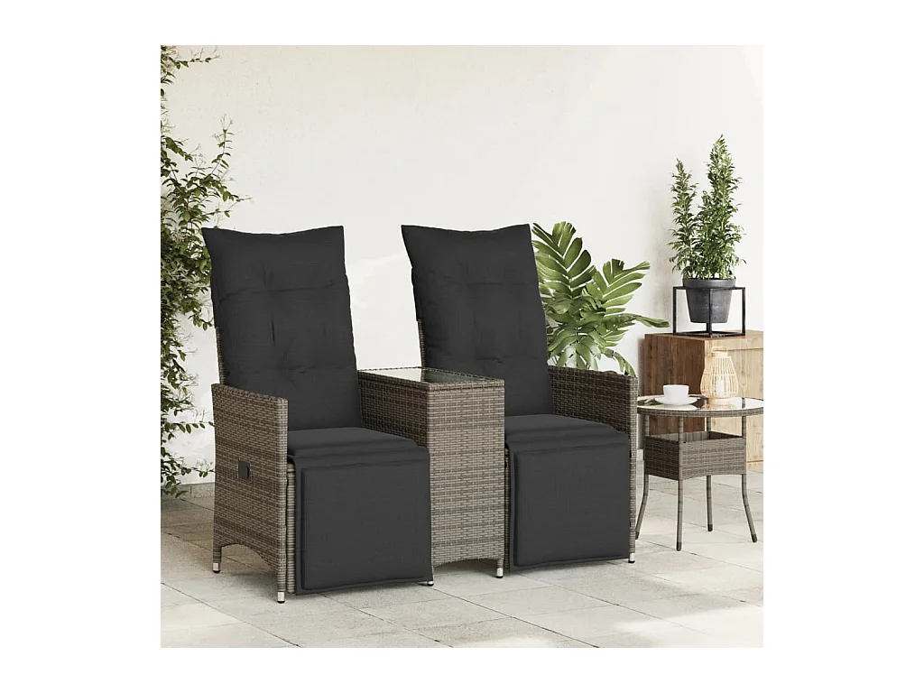 Tuinbank 2-zits verstelbaar met tafel poly rattan grijs BE118918