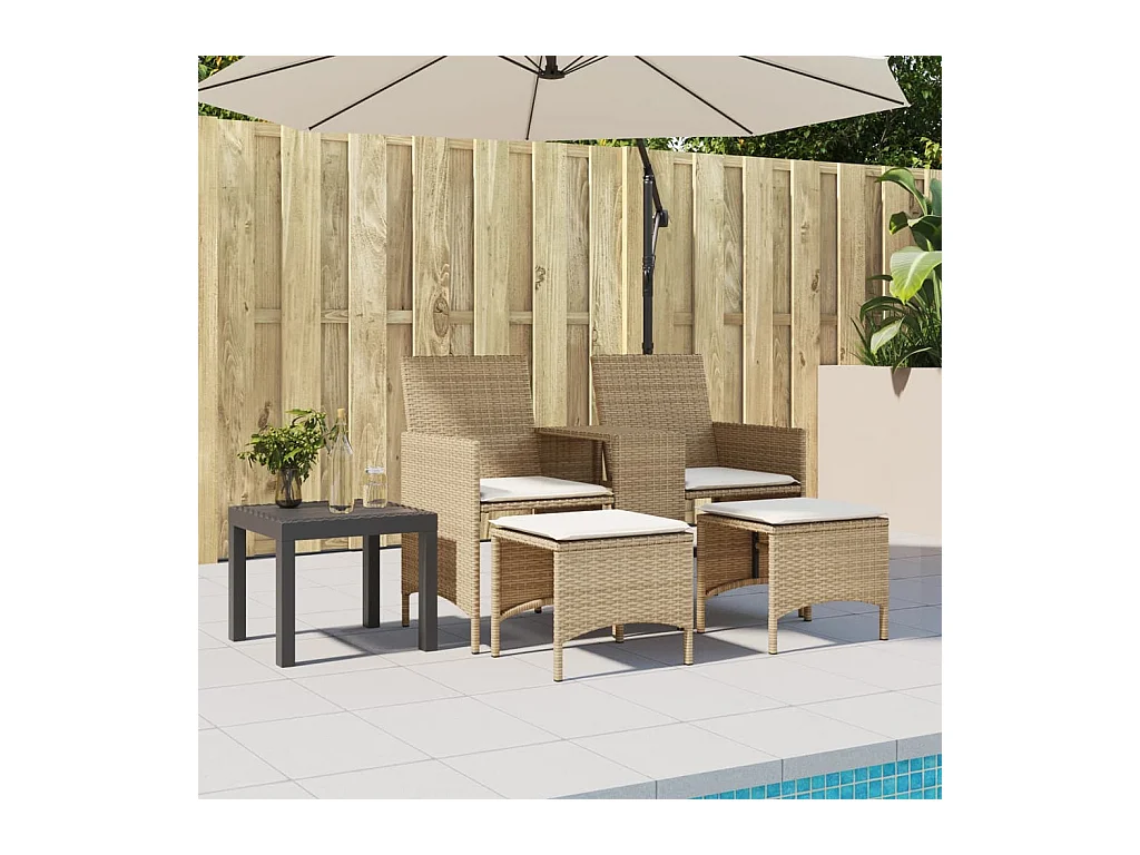 Canapé de jardin 2 places avec table et tabourets beige rotin FR155001