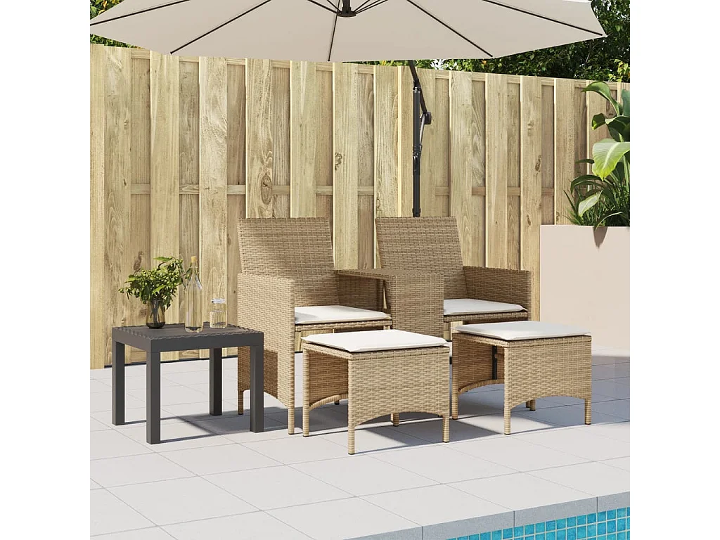 Canapé de jardin 2 places avec table et tabourets beige rotin FR155001
