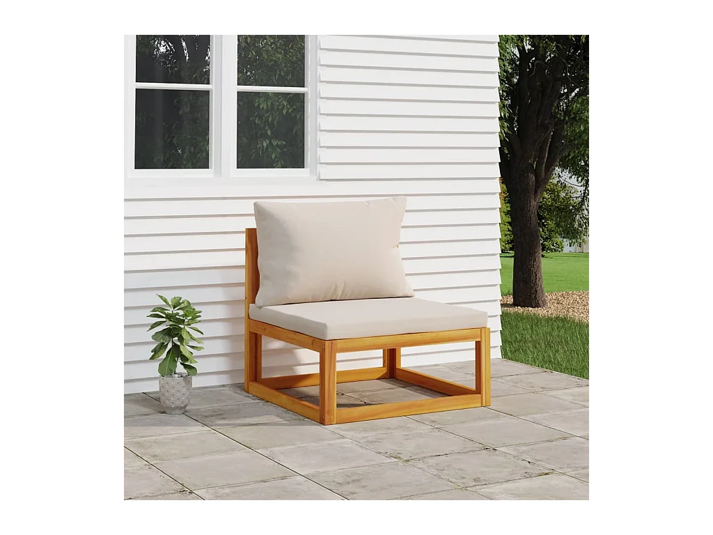 Canapé central de jardin et coussins gris clair bois d'acacia FR69811