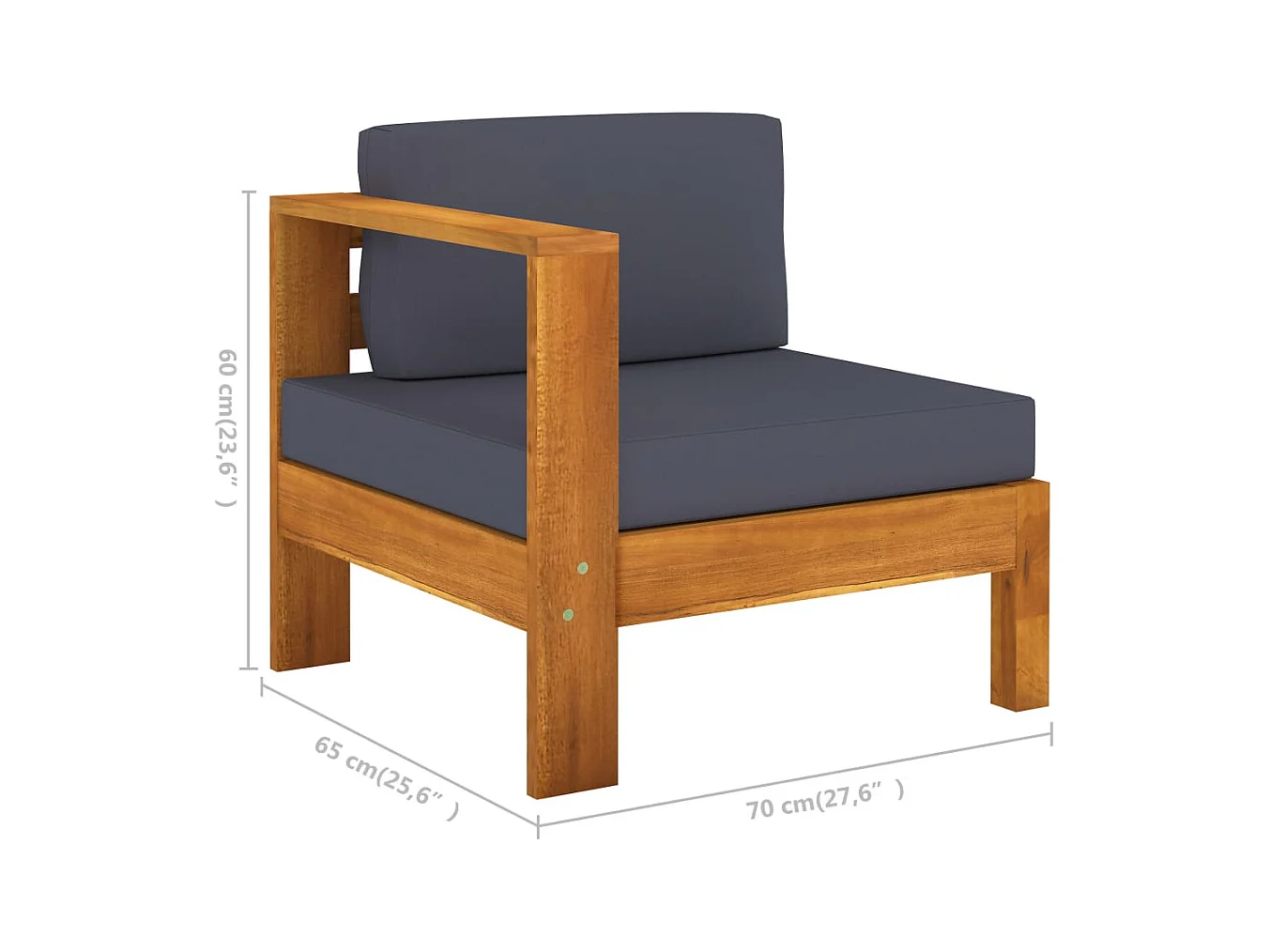 Canapé central avec 1 accoudoir Gris foncé Acacia solide FR99021