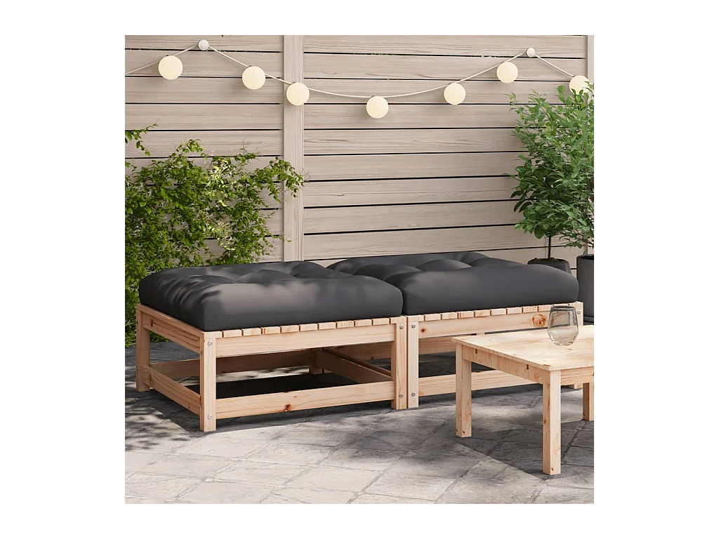 Canapé de jardin - Repose-pieds de jardin avec coussins 2 pcs bois de pin massif FR52087