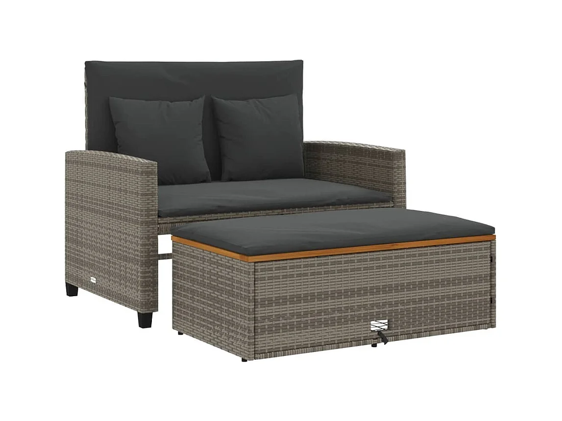 Tuinbank 2-zits met kussens poly rattan en acaciahout grijs BE522531