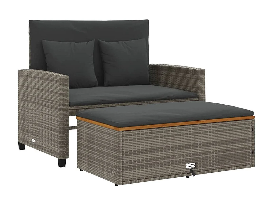 Canapé de jardin 2 places coussins gris résine tressée&acacia FR695000