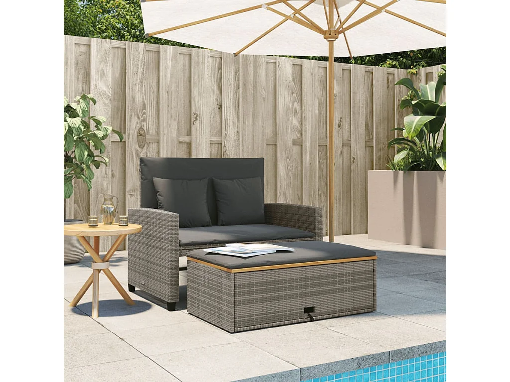 Canapé de jardin 2 places coussins gris résine tressée&acacia FR695000