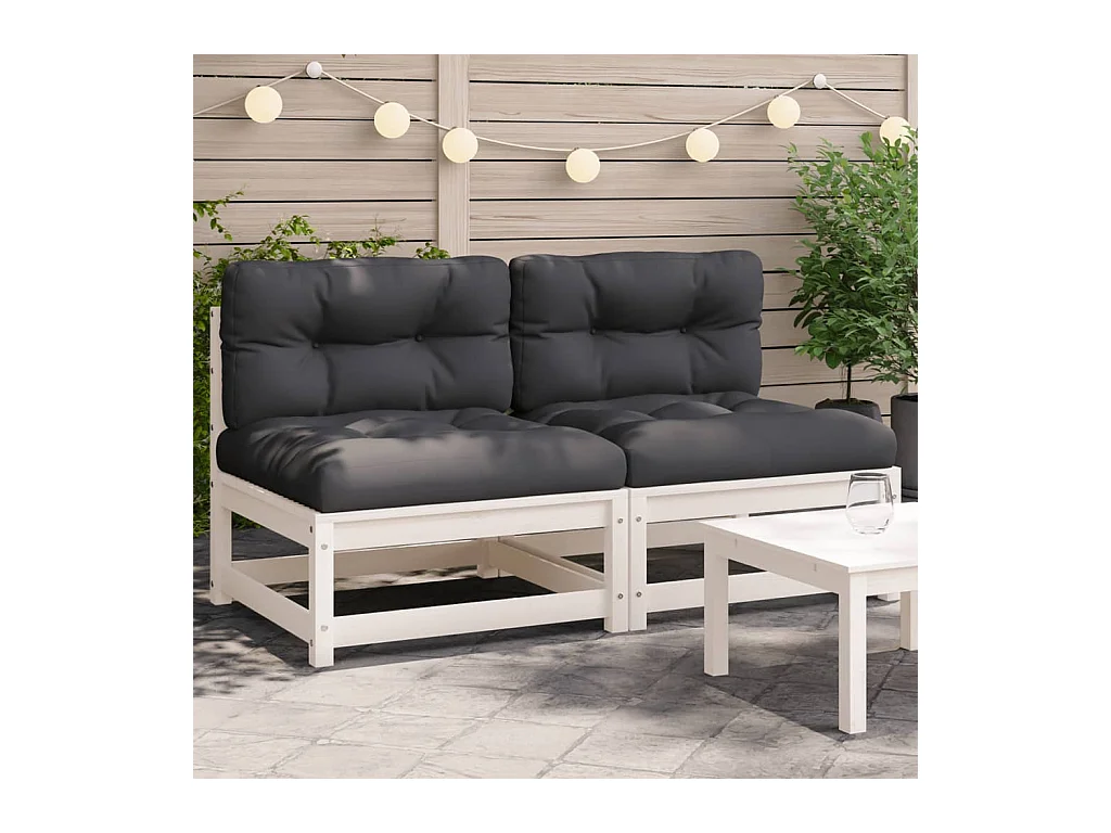 Tuinbanken 2 st zonder armleuningen met kussens grenenhout wit BE298884