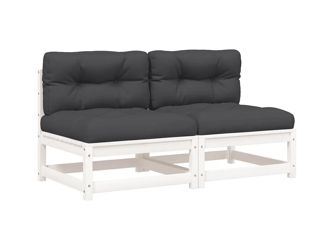 Tuinbanken 2 st zonder armleuningen met kussens grenenhout wit BE298884