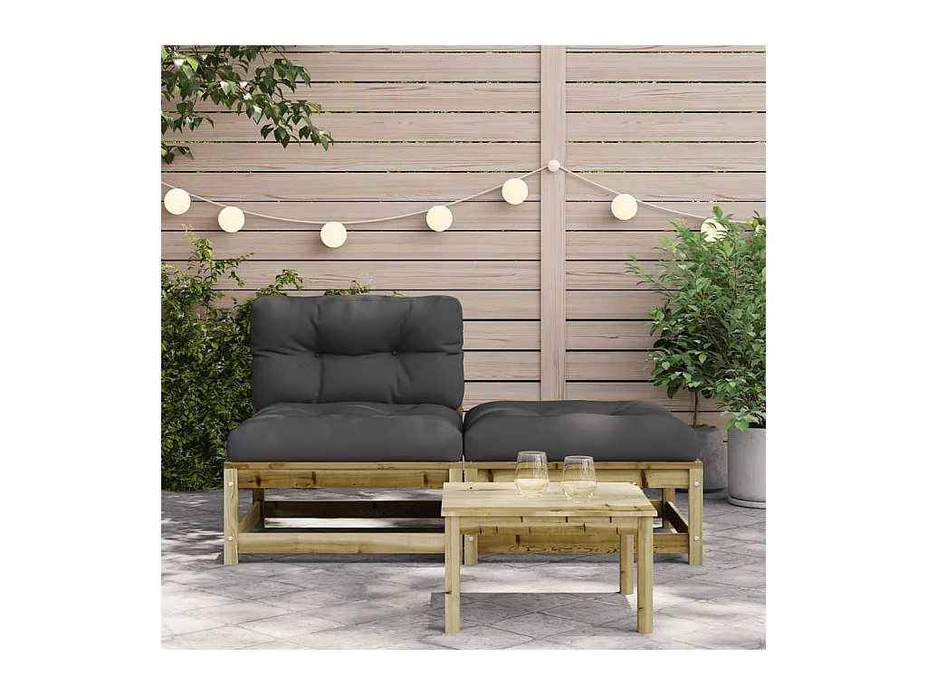 Canapé de jardin sans accoudoirs avec coussins et repose-pieds FR98232