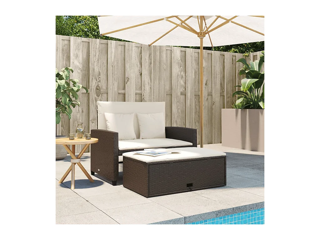 Canapé de jardin avec coussins 2 places marron résine tressée FR425599