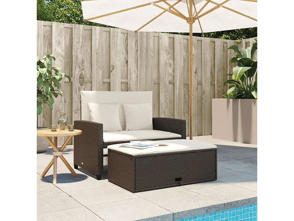 Canapé de jardin avec coussins 2 places marron résine tressée FR425599