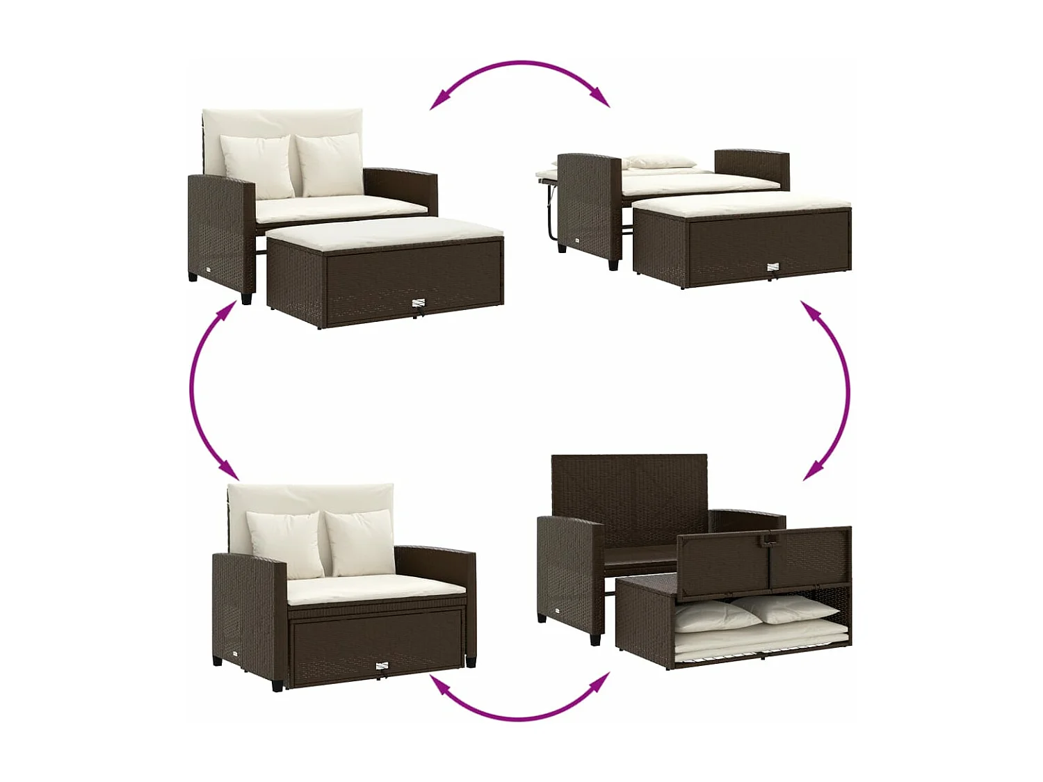 Canapé de jardin avec coussins 2 places marron résine tressée FR425599