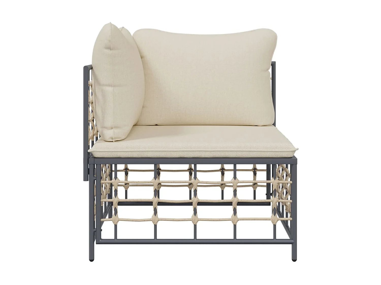 Canapé d'angle de jardin avec coussin beige résine tressée FR61522