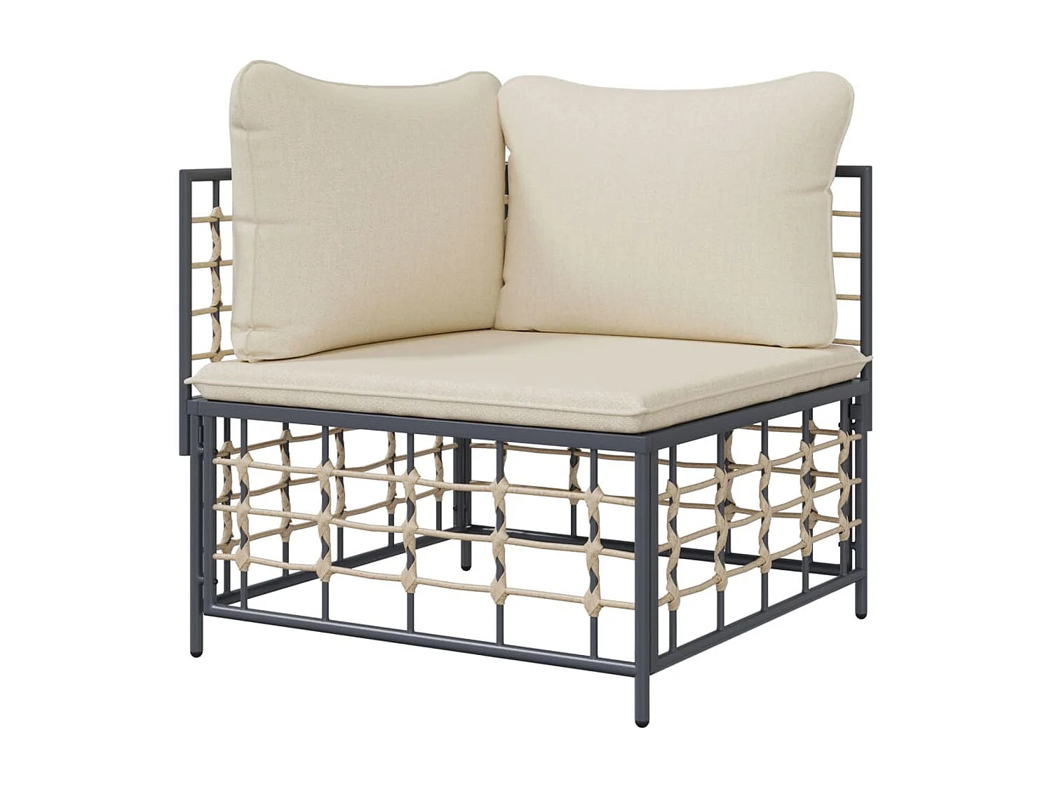 Canapé d'angle de jardin avec coussin beige résine tressée FR61522