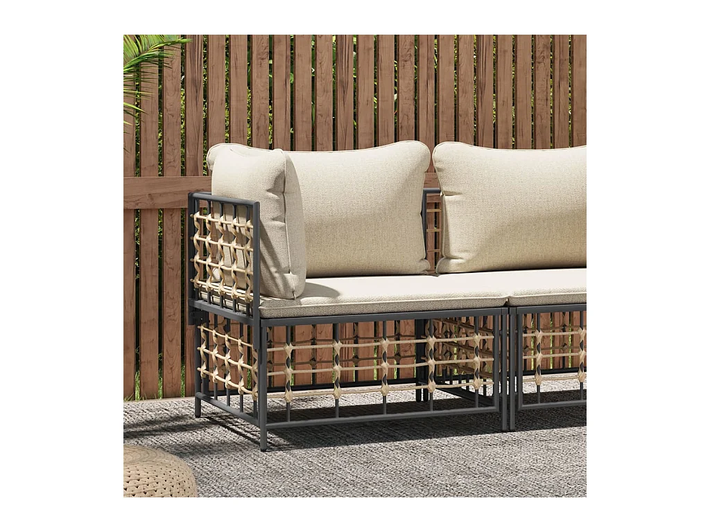 Canapé d'angle de jardin avec coussin beige résine tressée FR61522