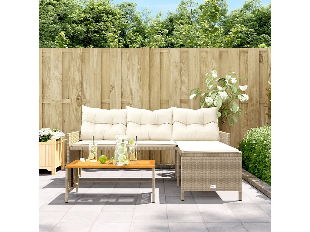Canapé de jardin avec table et coussins en forme de L beige FR443929