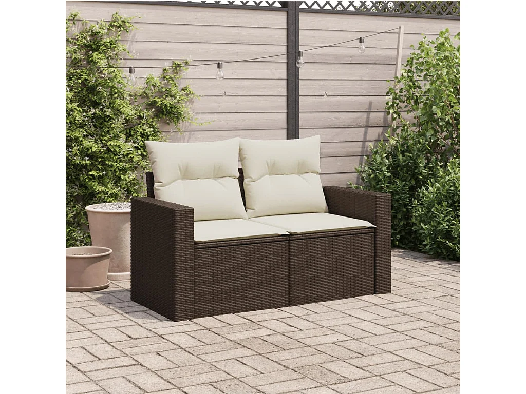 Canapé de jardin avec coussins 2 places marron résine tressée FR881756