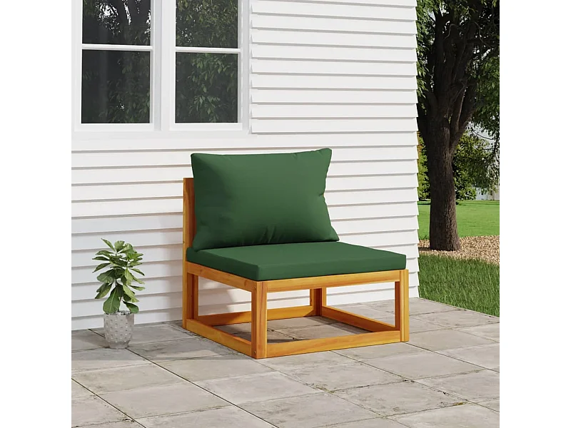 Canapé central de jardin et coussins verts bois massif d'acacia FR33195
