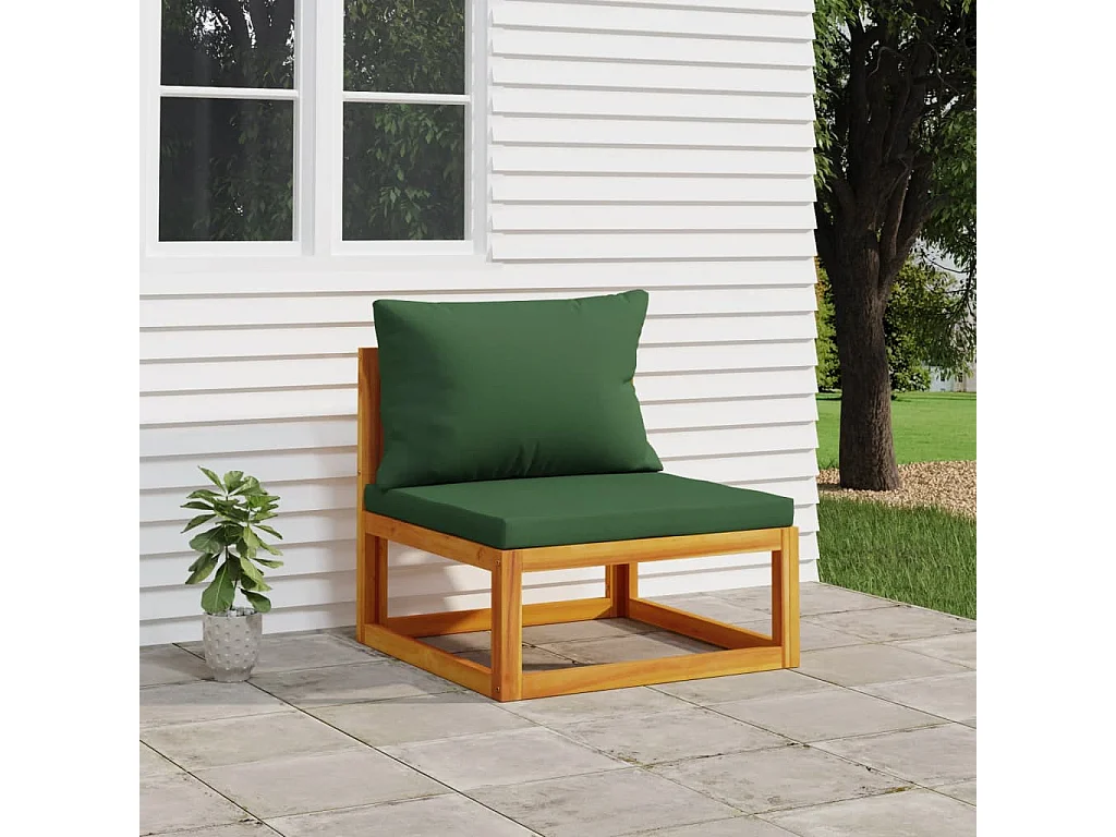 Canapé central de jardin et coussins verts bois massif d'acacia FR33195