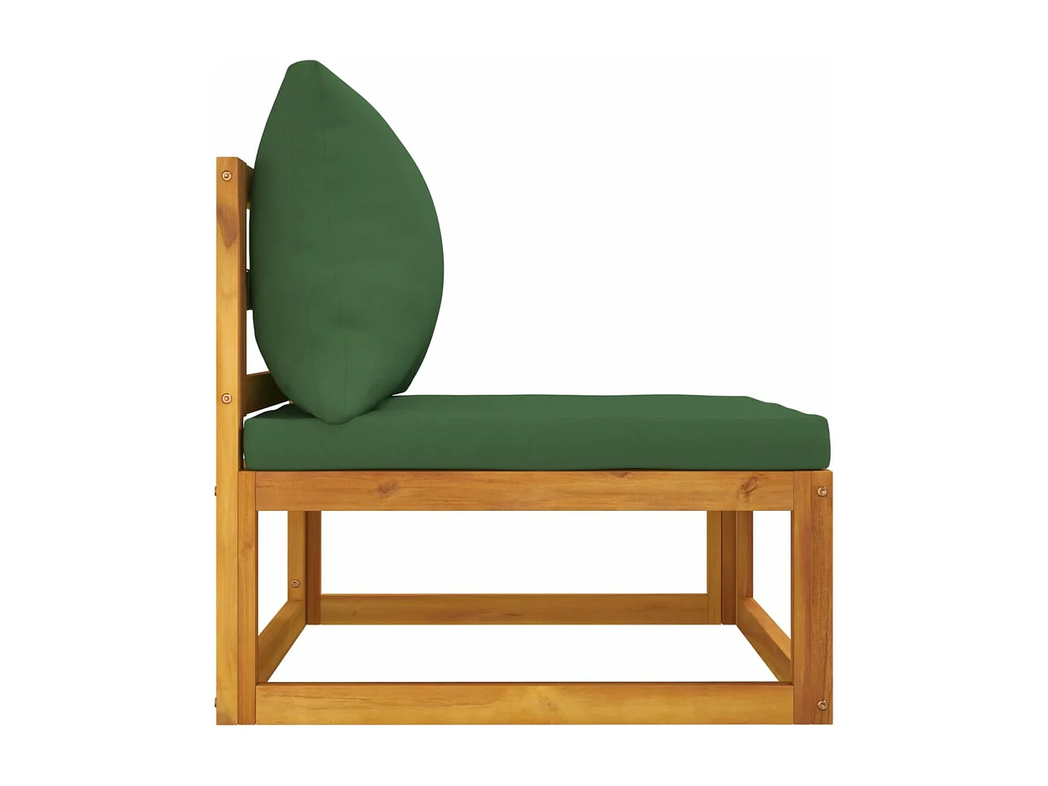 Canapé central de jardin et coussins verts bois massif d'acacia FR33195