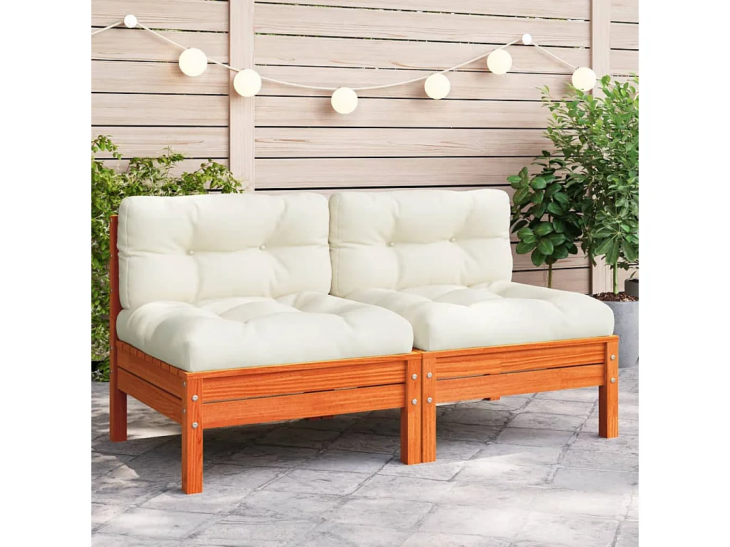 Canapé jardin sans accoudoirs coussins cire marron massif pin FR91200