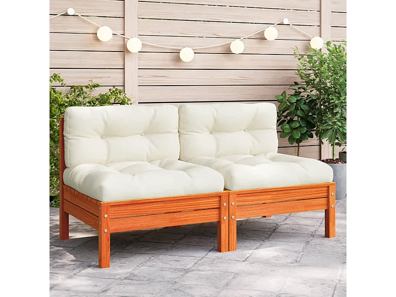 Canapé jardin sans accoudoirs coussins cire marron massif pin FR91200