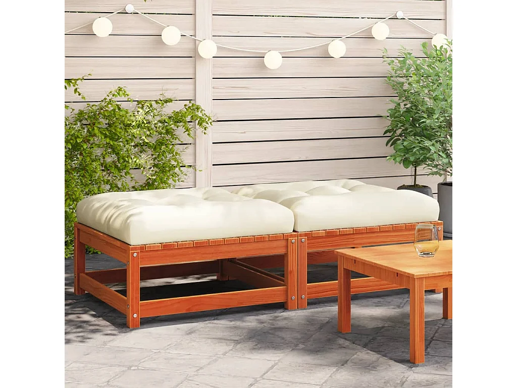 Canapé de jardin - Repose-pieds de jardin avec coussins 2 pcs bois massif pin FR95322