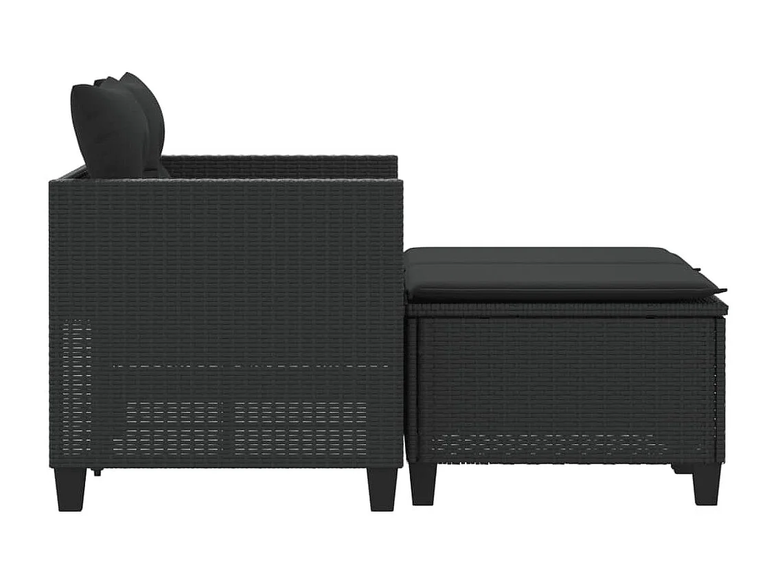 Canapé de jardin 2 places avec tabourets noir résine tressée FR246268