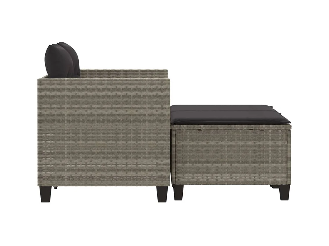 Tuinbank 2-zits met voetenbanken poly rattan lichtgrijs BE970337