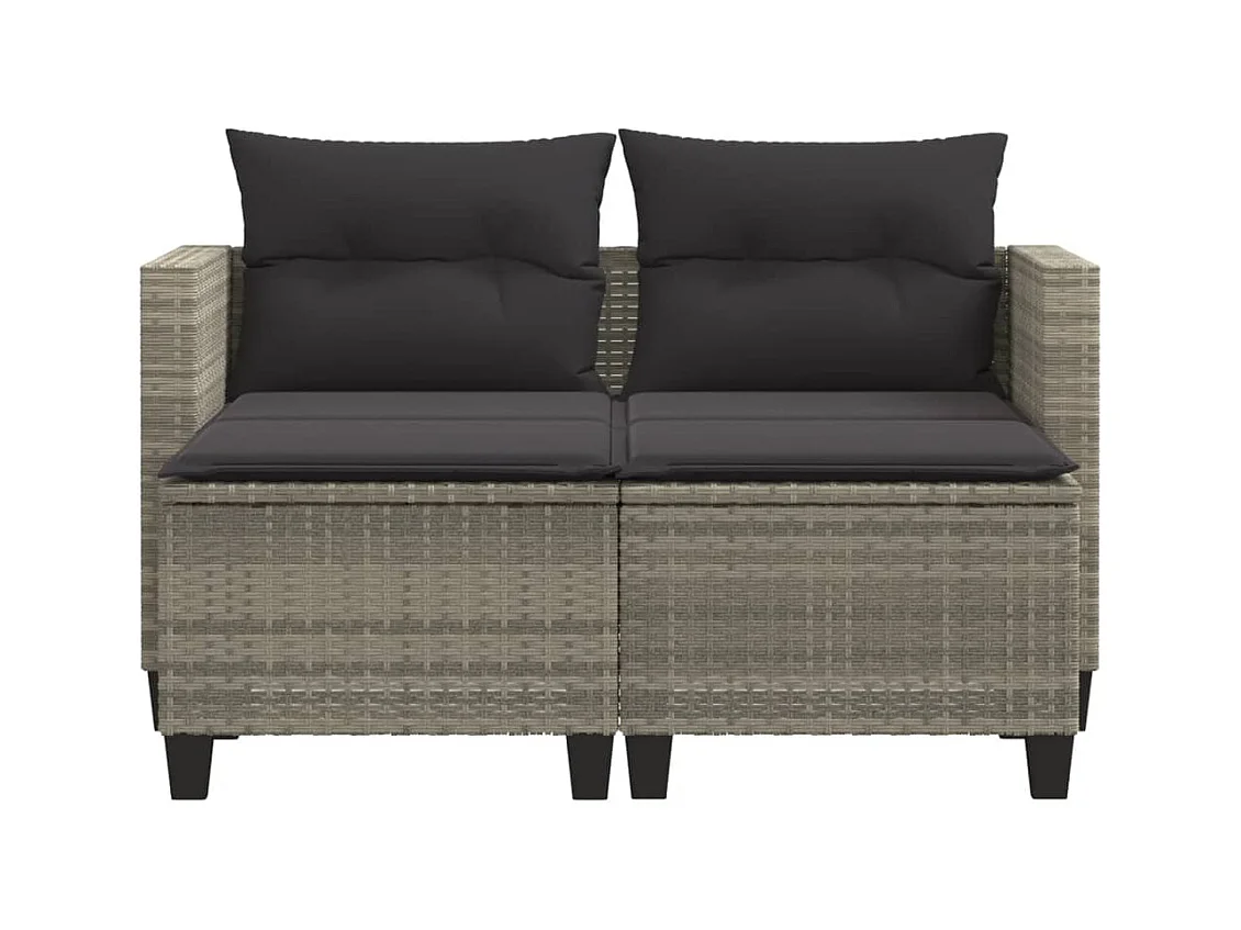 Tuinbank 2-zits met voetenbanken poly rattan lichtgrijs BE970337