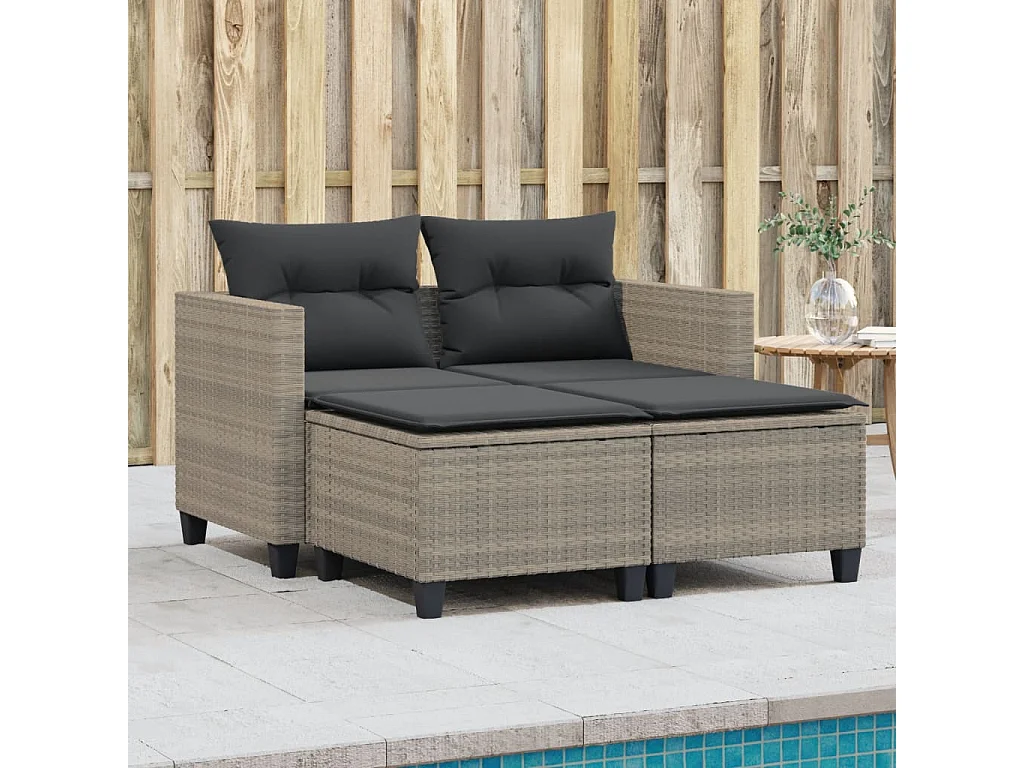 Canapé de jardin 2 places avec tabourets gris clair poly rotin FR618197