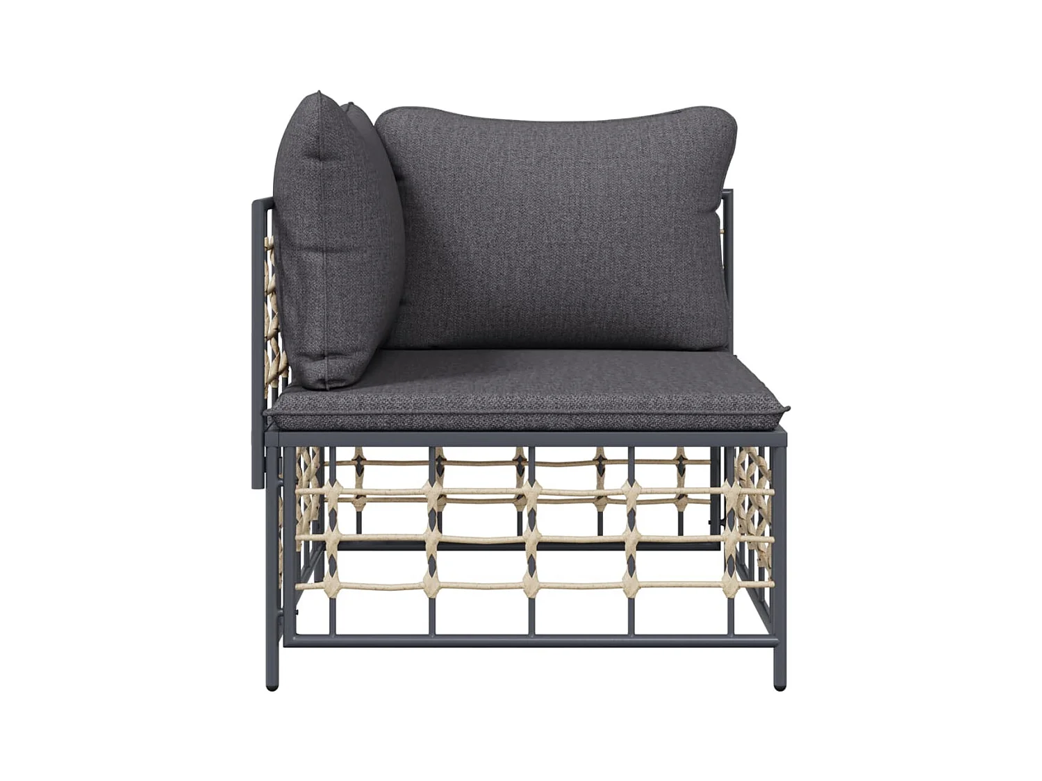 Canapé d'angle de jardin avec coussin gris foncé résine tressée FR35247