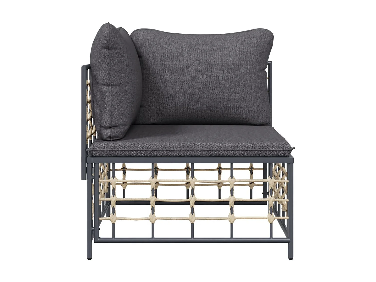 Canapé d'angle de jardin avec coussin gris foncé résine tressée FR35247