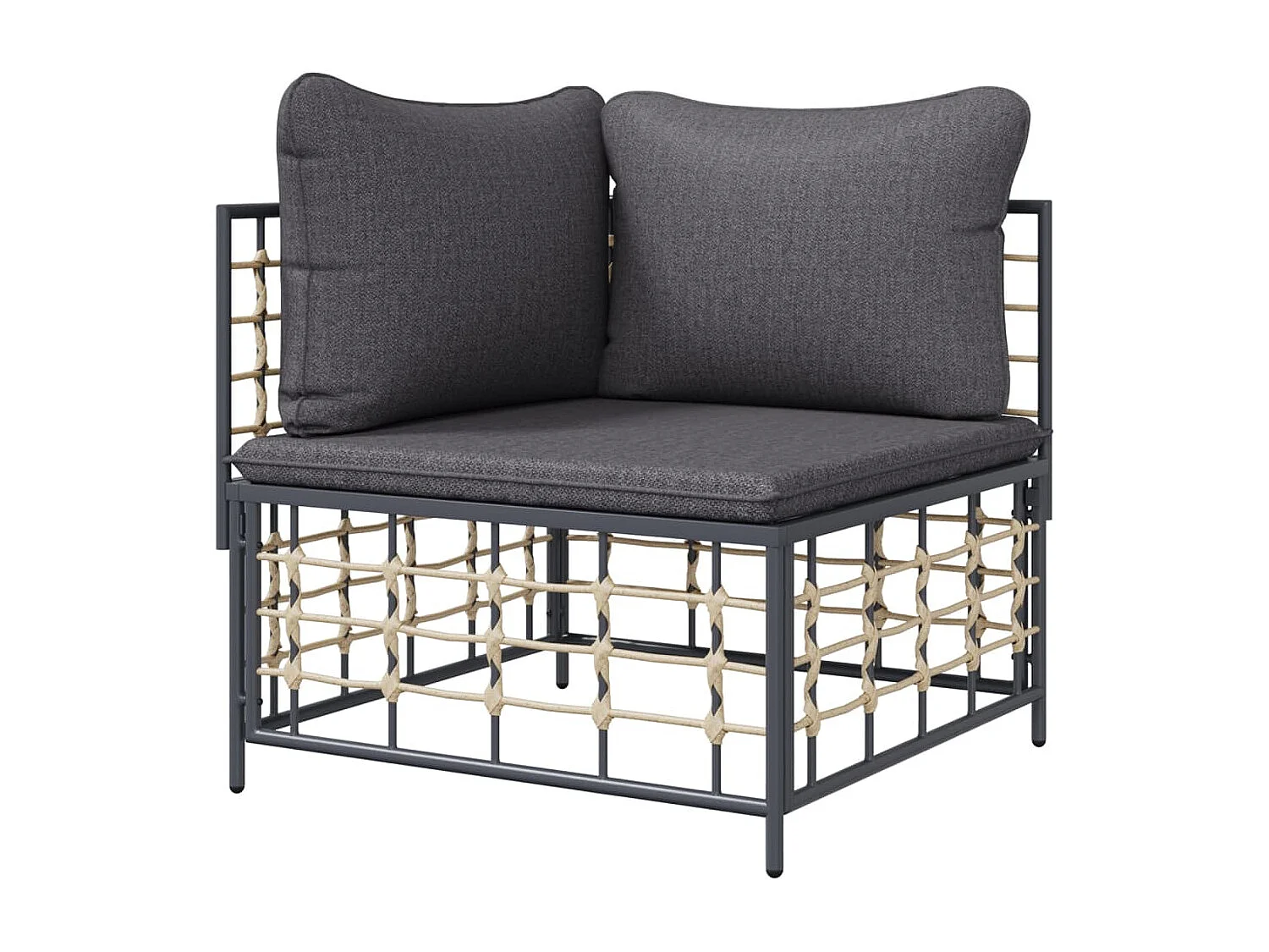 Canapé d'angle de jardin avec coussin gris foncé résine tressée FR35247