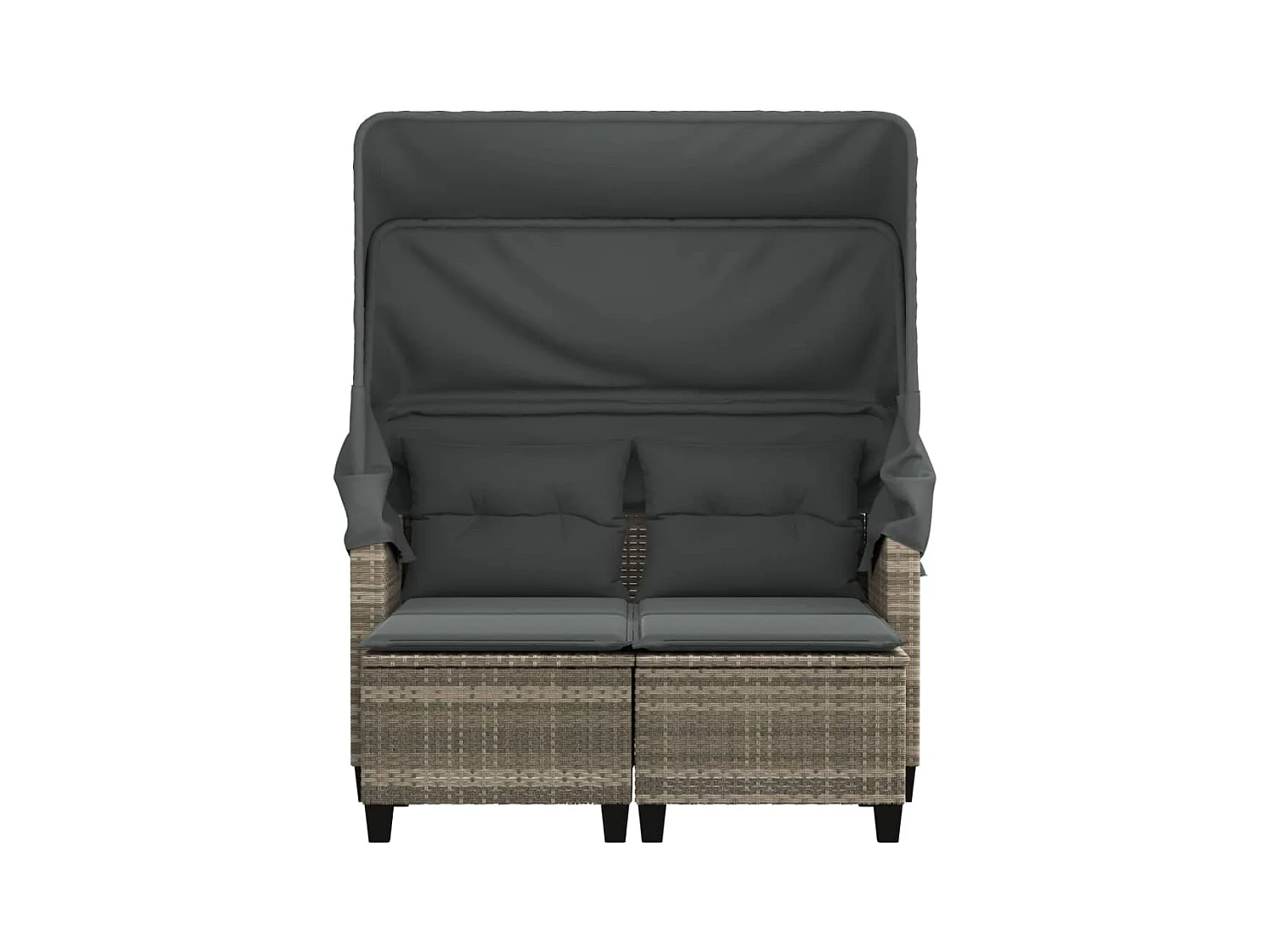 Tuinbank 2-zits luifel en voetenbanken poly rattan lichtgrijs BE728845