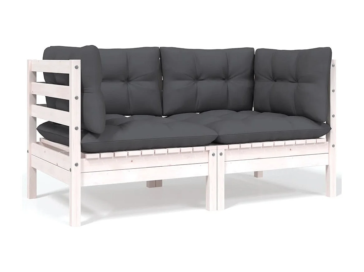Canapé 2 places de jardin et coussins Blanc Bois de pin solide FR15399