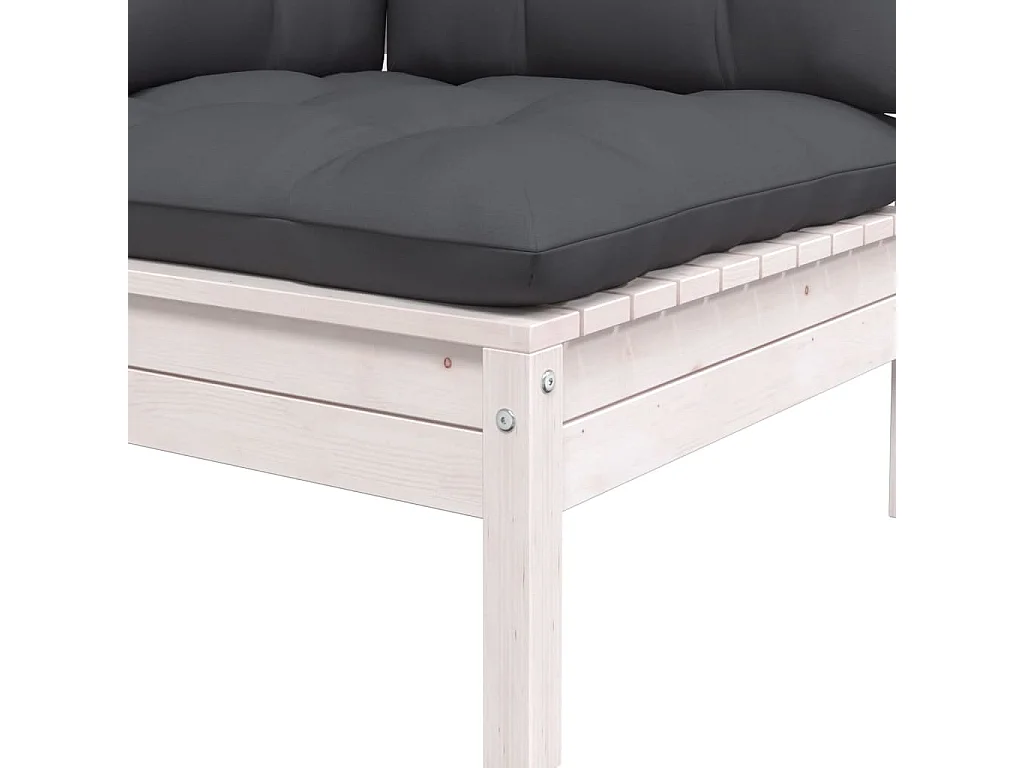 Canapé 2 places de jardin et coussins Blanc Bois de pin solide FR15399