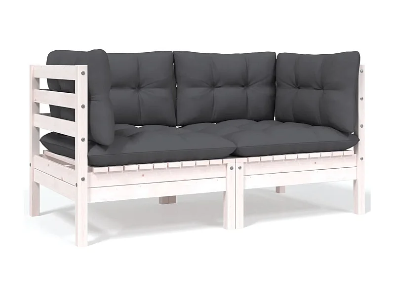 Canapé 2 places de jardin et coussins Blanc Bois de pin solide FR15399