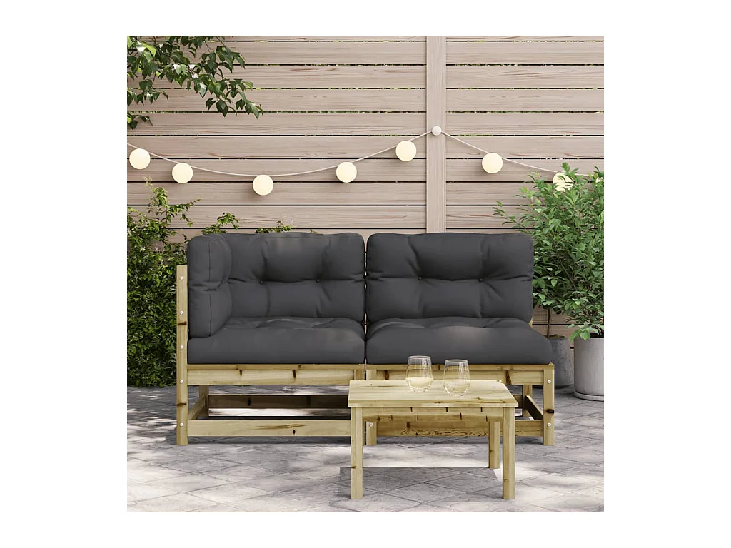 Canapé de jardin avec coussins 2 places bois de pin imprégné FR60617