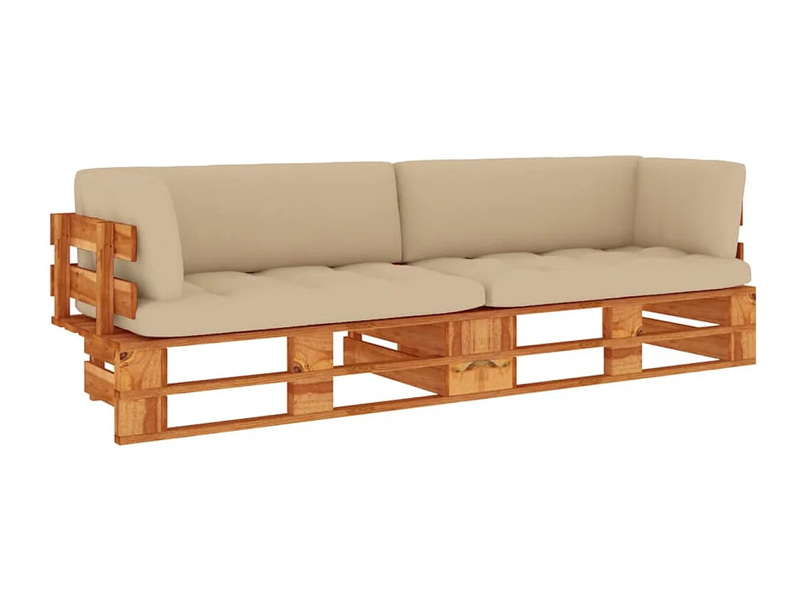 Tweezitsbank pallet met kussens honingbruin geïmpregneerd hout BE517143