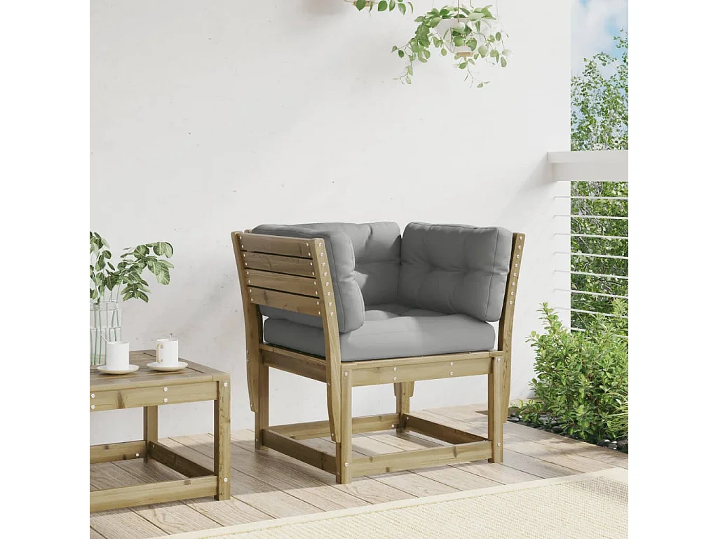 Canapé de jardin accoudoirs avec coussins bois pin imprégné FR797469