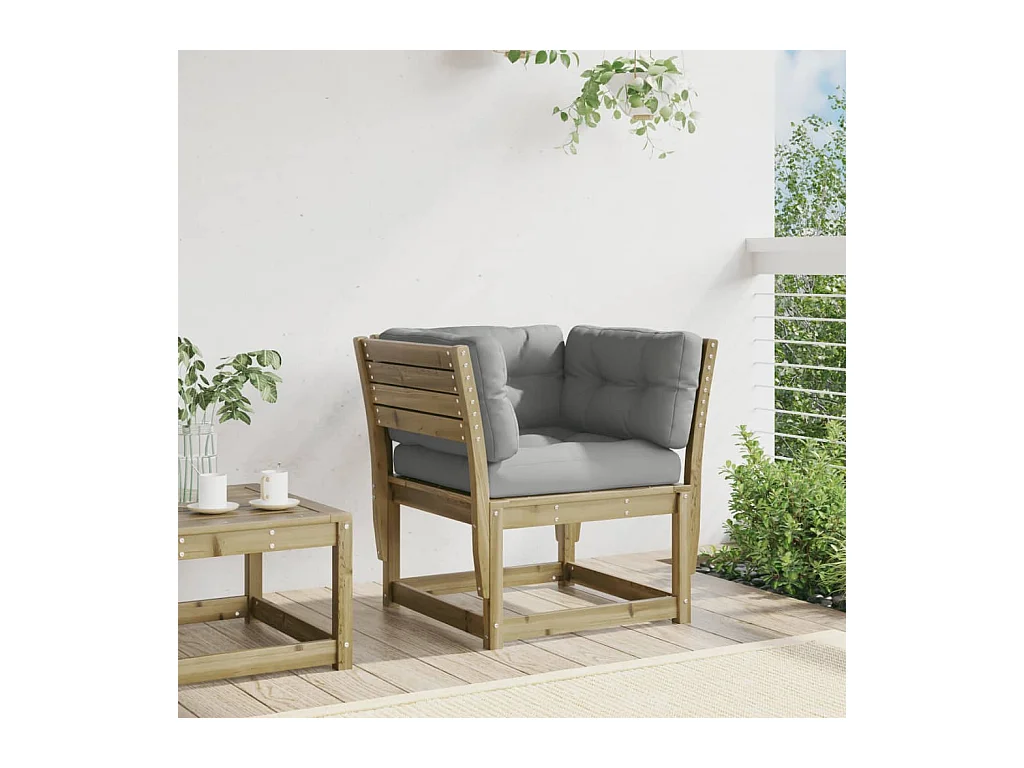 Canapé de jardin accoudoirs avec coussins bois pin imprégné FR797469