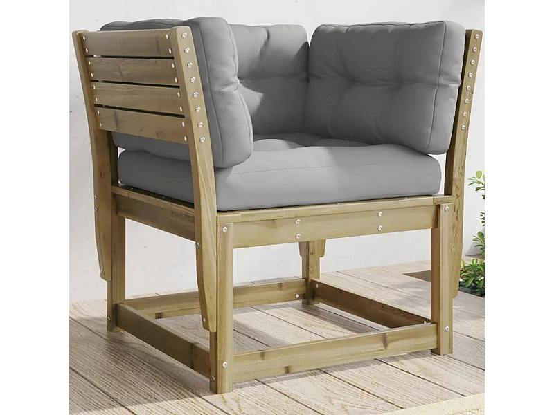 Canapé de jardin accoudoirs avec coussins bois pin imprégné FR797469