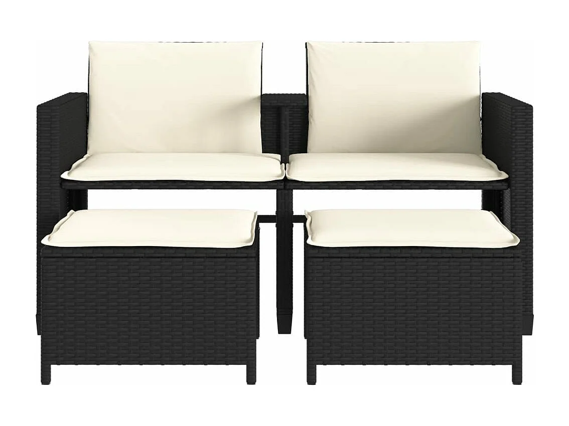 Canapé de jardin 2 places avec table et tabourets noir rotin FR95291