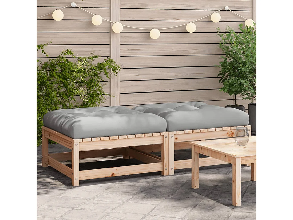 Canapé de jardin - Repose-pieds de jardin avec coussins 2 pcs bois de pin massif FR18120